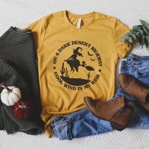 "On A Dark Desert Highway Cool Wind in My Hair" Halloween Witch T-Shirt